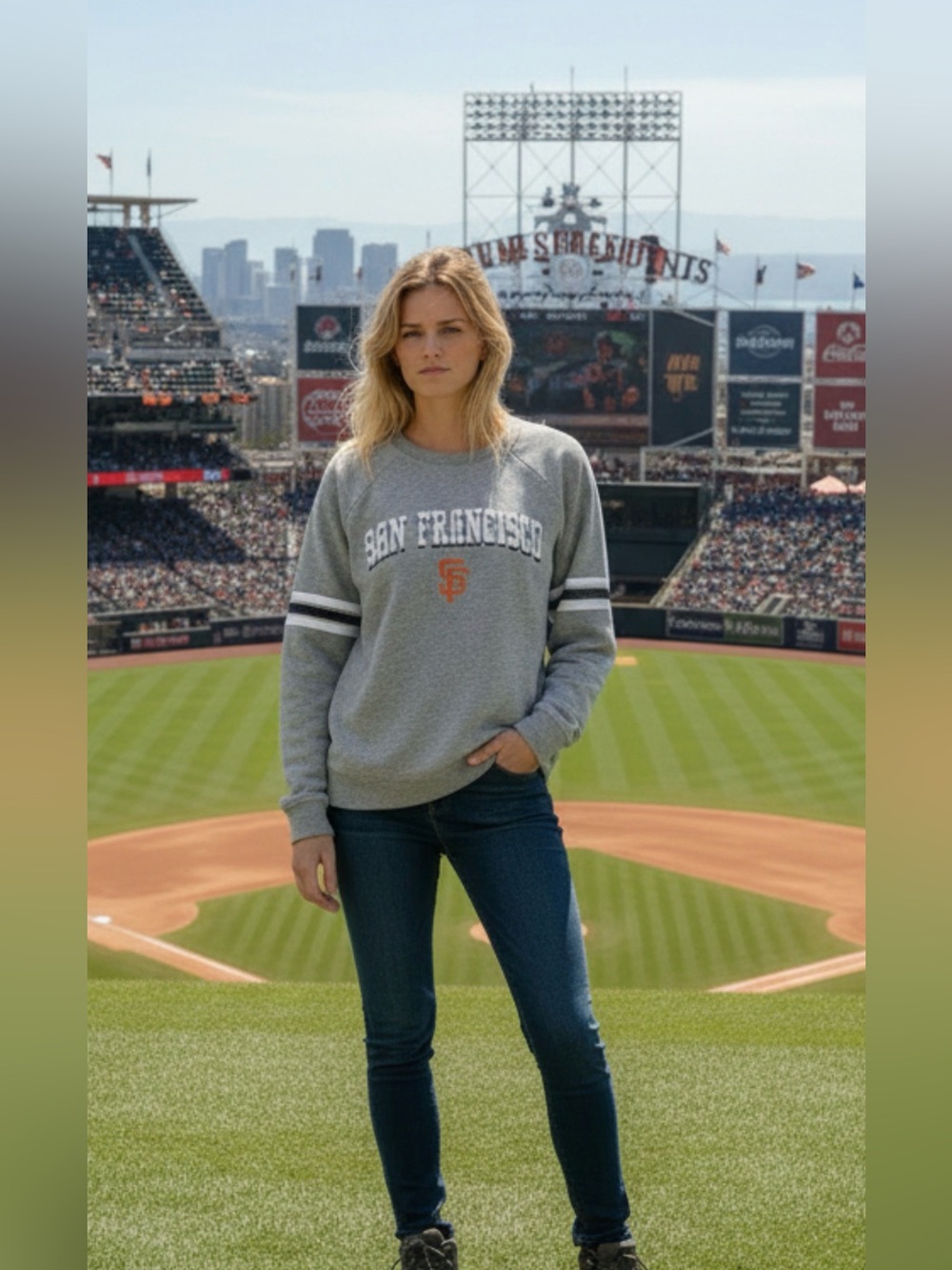 San Francisco Gray Long-Sleeve Crewneck Jersey with Team Emblem
